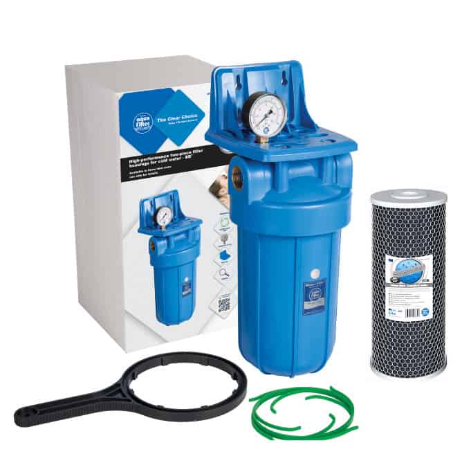 Фильтр типа Big Blue 10 Aquafilter FH10B1-B-WB без картриджа, с манометром